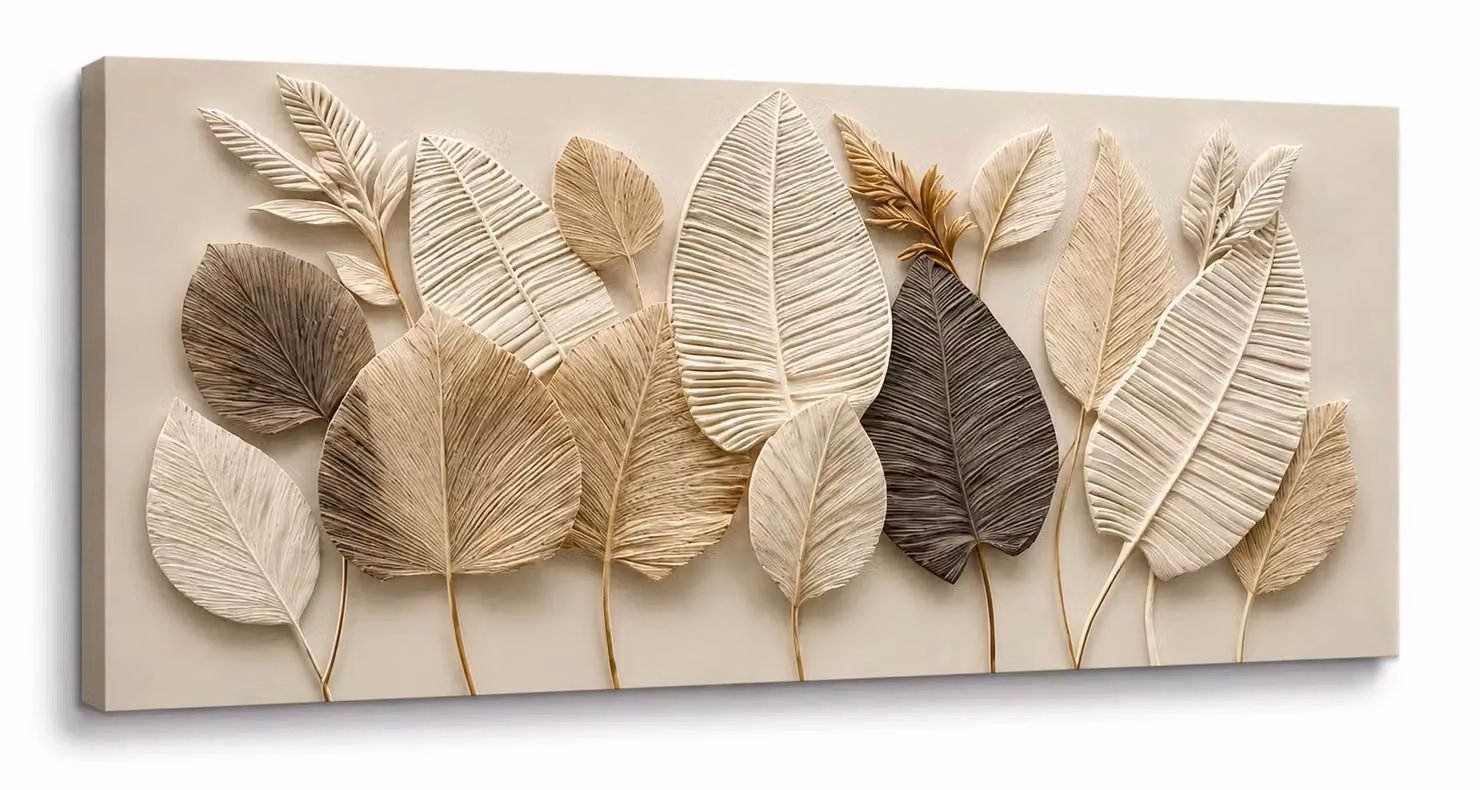 Mafett Beige Leaf Silhouette Canvas Wall Art, Botanical Floral Print, W: 120 cm, H: 80 cm – 2