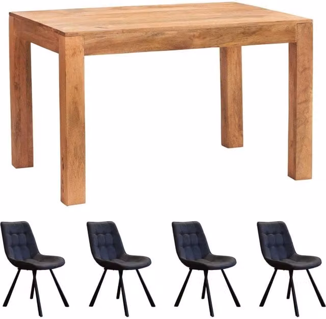 IH Design Dakota Industrial Mango Wood Dining Table Set with 4 Chairs in Brown