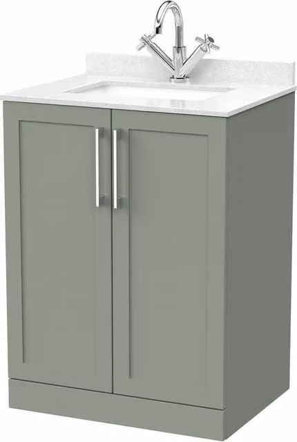 Balterley Stonnall 2 Door Bathroom Vanity Unit with Marble Top and Basin, Reed Green, W: 60 cm