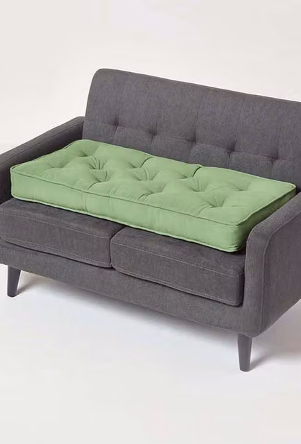 Homescapes Cotton 2 Seater Booster Cushion in Green and Grey