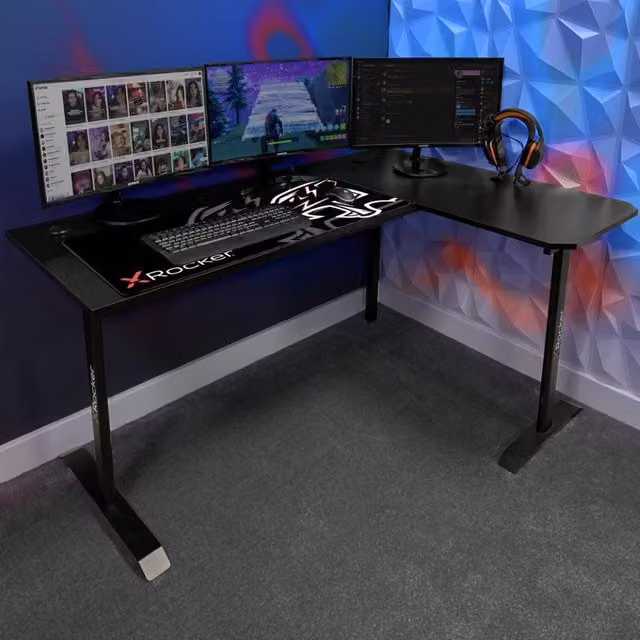 X Rocker Panther Ambi Reversible Corner Gaming Desk in Grey and Black
