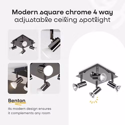 ValueLights Modern Square Black Chrome 4 Way Adjustable GU10 Ceiling Spotlight – 1