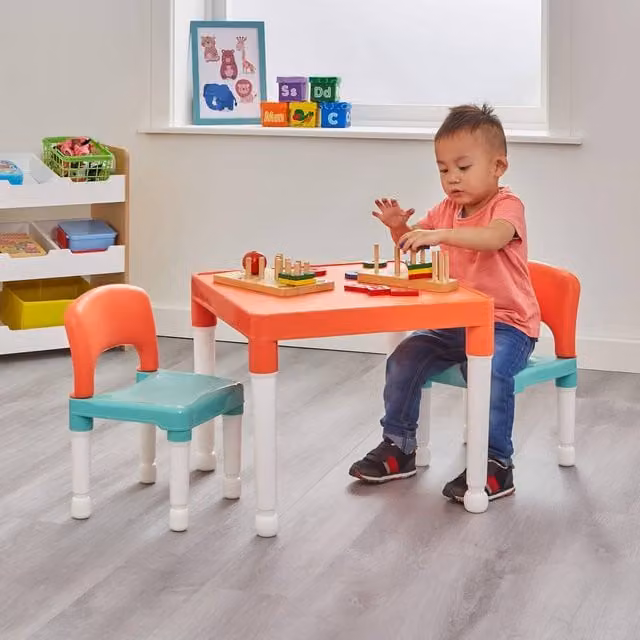 Liberty House Toys Kids Plastic Table and Two Chairs Set in Turquoise and Orange