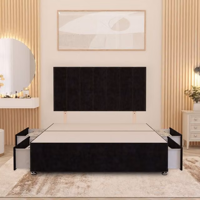 Somnior Beds Ltd Austin Divan Bed Base with Drawers in Black Velvet, W/D/H: 120 x 200 x 34.5 cm