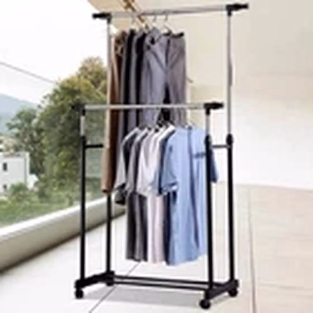 EONLION Adjustable Mobile Clothes Hanging Rail Garment Rack on Wheels in Black – 3