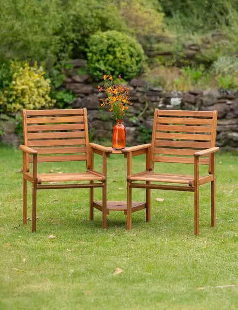 Royalcraft Napoli Garden Love Seat in Natural Acacia Wood with Built-in Table and Armrests