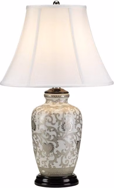 Netlighting Silverthistle 1 Light Table Lamp in White and Silver Finish with E27 Socket – 1