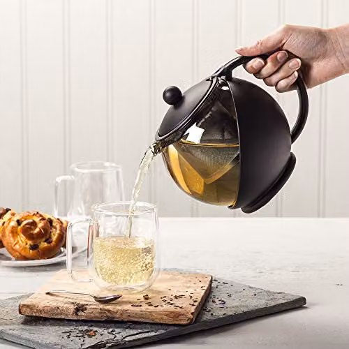Kilo Glass Teapot with Stainless Steel Infuser, Black and Transparent, 1.4 l – 2