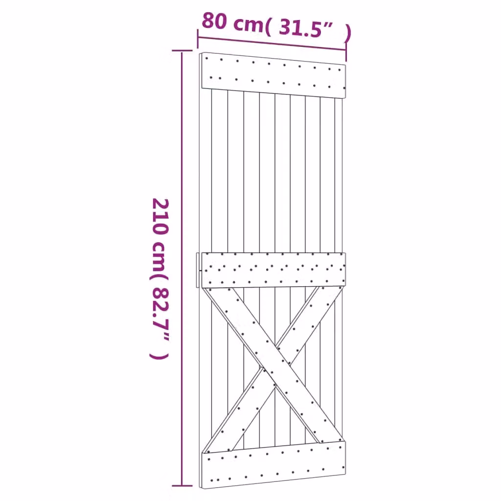 Berkfield Home Modern Sliding Door with Hardware Set in Brown Solid Wood, W: 80 cm, H: 210 cm – 2