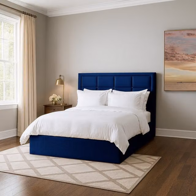 Desire Deco Arko Blue Velvet Upholstered Storage Bed with Drawers, W/D/H: 200 x 220 cm