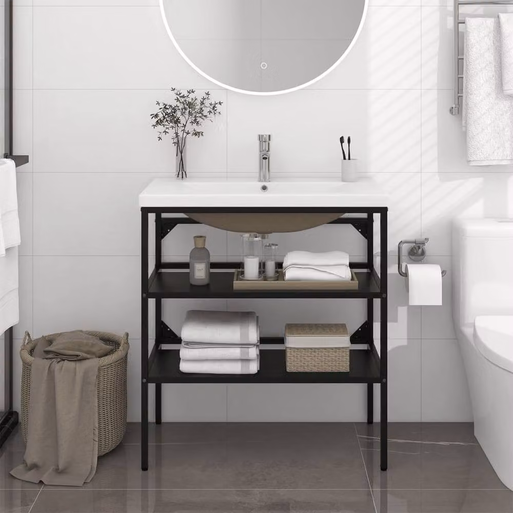 Berkfield Home Modern Bathroom Washbasin Frame with Built-in Ceramic Basin in Matt Black – 2
