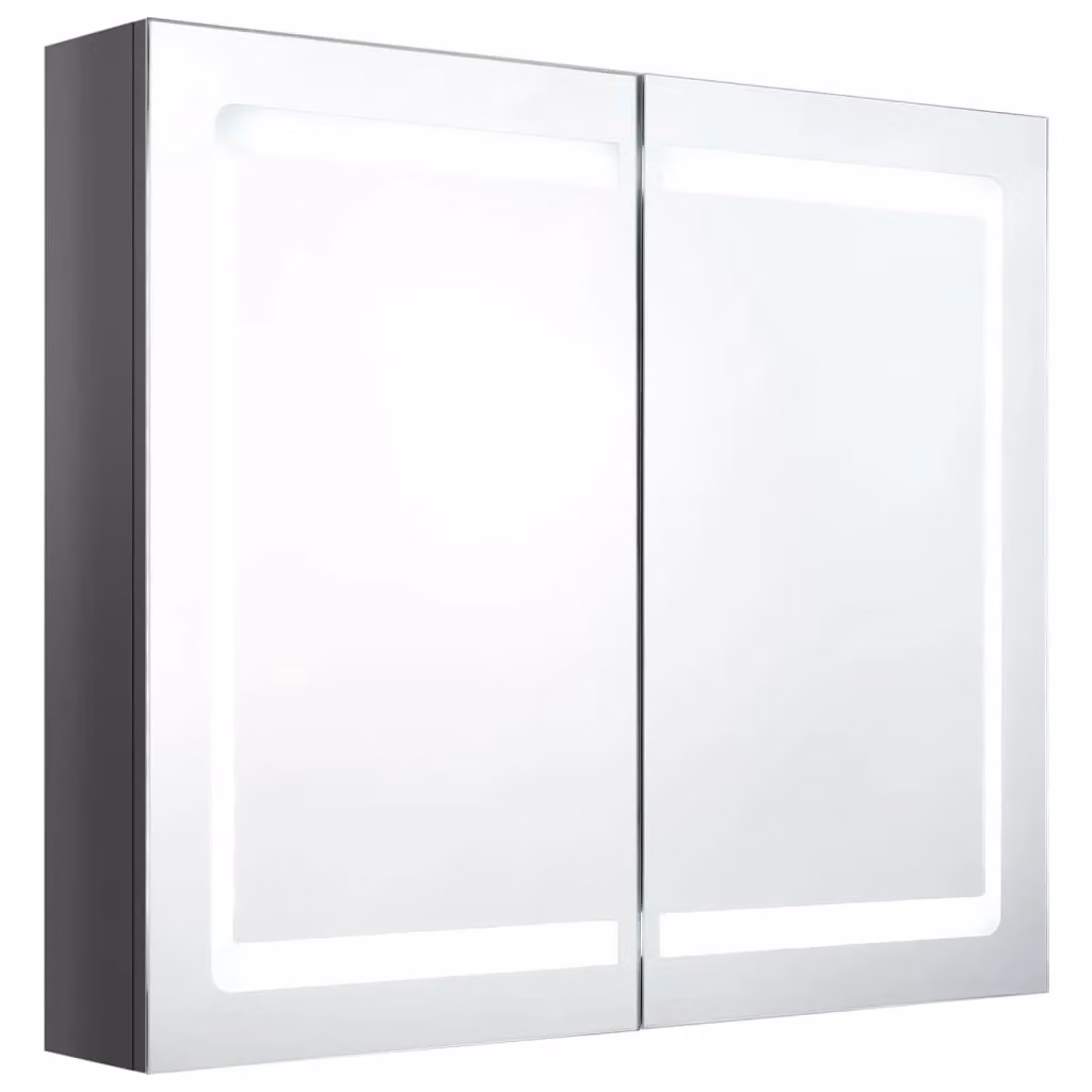 Berkfield Home LED Bathroom Mirror Cabinet in Shining Grey, W/D/H: 80 x 12 x 68 cm – 2