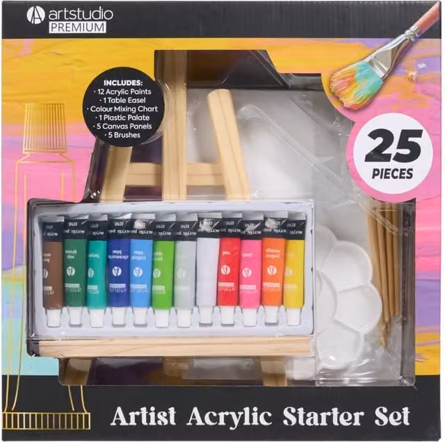 Art Studio Premium Artist Acrylic Starter Set, Multicolour