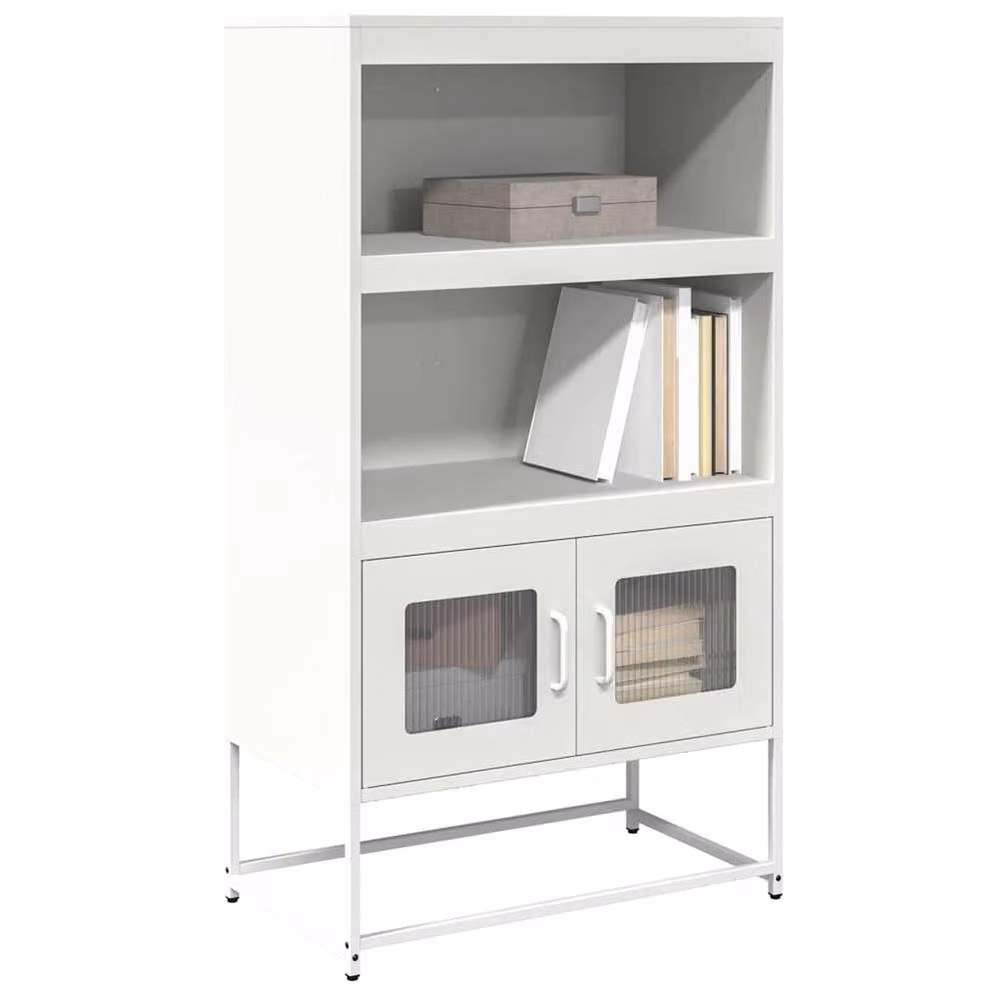 Berkfield Home White Steel Highboard with Glass Doors, W/D/H: 68 x 39 x 123 cm – 2