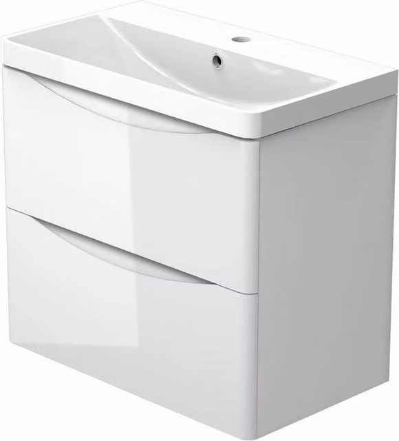 FLAVORA Glossy White Wall Mounted Bathroom Vanity Unit with Basin Sink and Internal Shelves, Width: 80 cm