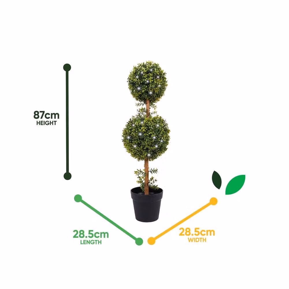Gardenwize Solar Double Bay Ball Topiary Tree in Pot with Garden Light, Green – 2