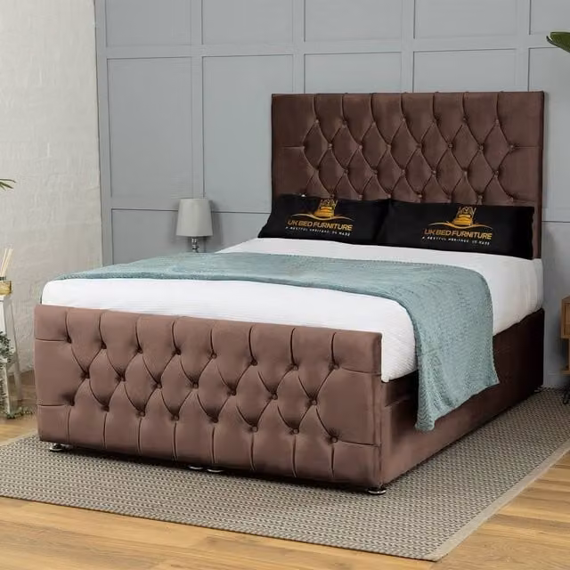 UK Bed Furniture Winchester End Lift Divan Ottoman Bed with 54 Inch Headboard in Brown, W/D: 120 x 200 cm – 1