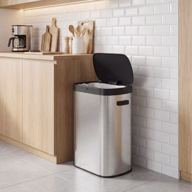 SONGMICS 13 Gallon Sensor Kitchen Trash Can with Soft Close, Silver