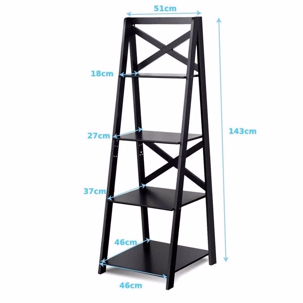 Havendro 4-Tier Wood and Metal Ladder Shelf in Black, H 142.5 x W 45.7 x D 20.0 cm – 2