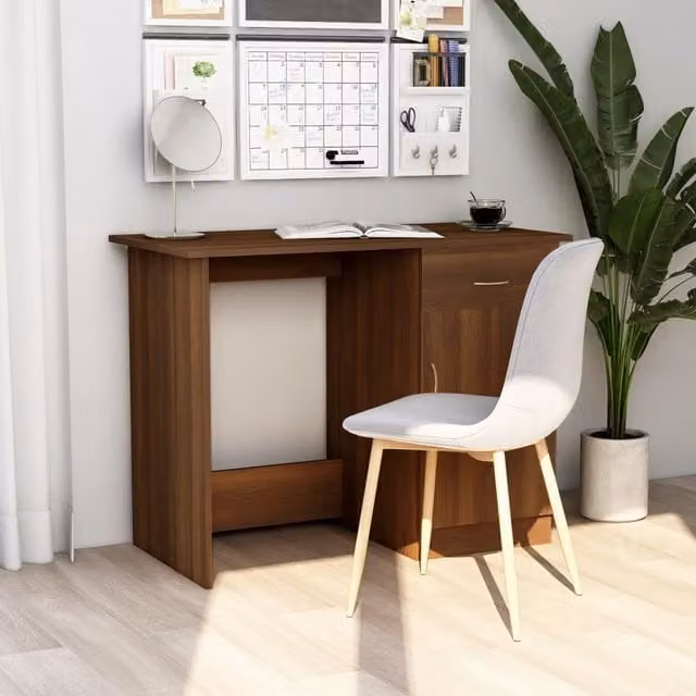 Berkfield Modern Writing Desk in Brown Oak, W/D/H: 100 x 50 x 76 cm – 1
