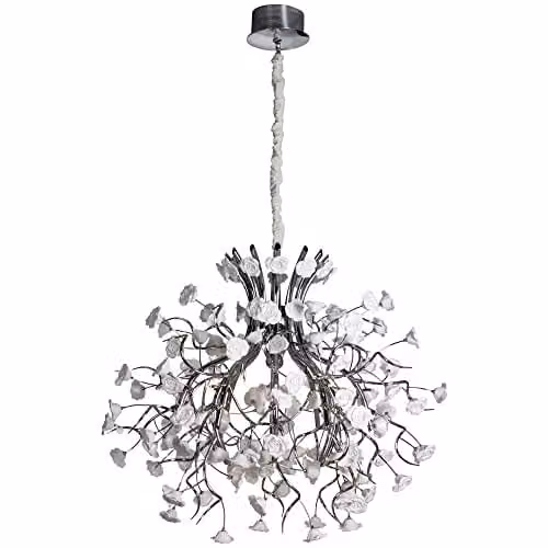 Netlighting Rosaluci Suspended Pendant Ceiling Light in Chrome, White and Grey, W/D/H: 12.5 x 12.5 x 25 cm