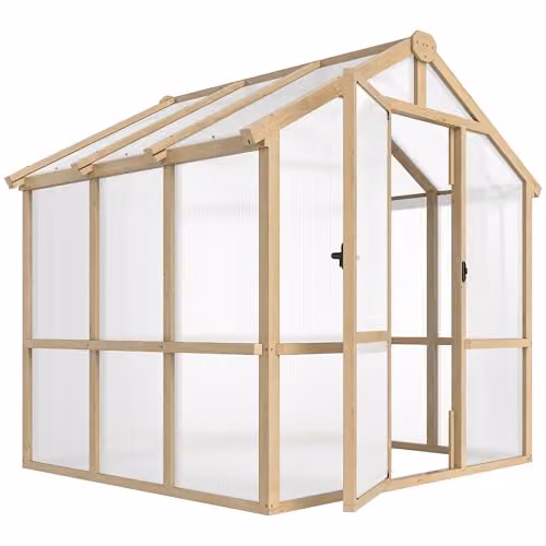 Outsunny Brown Wooden Polycarbonate Walk-in Greenhouse with Lockable Door and Windows – 1