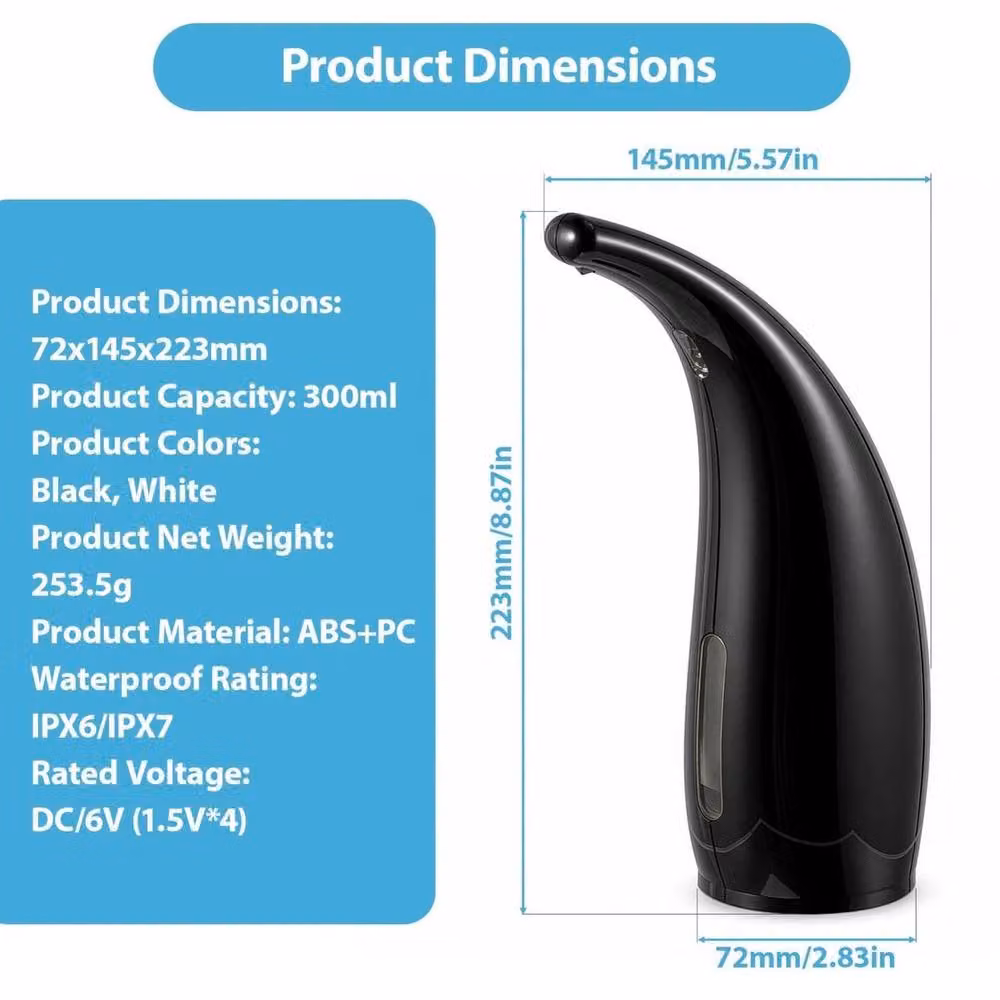 KORVIXA Black Touchless Automatic Soap Dispenser with Waterproof Pump, 300ml – 2