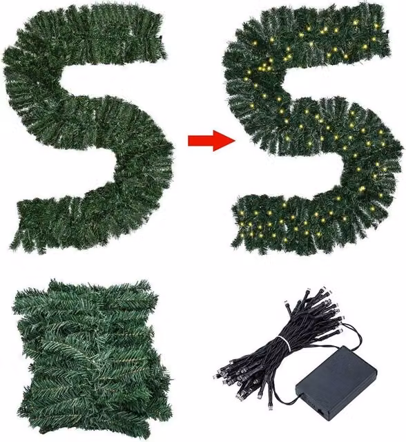 FLAVORA Pre-Lit Christmas Garland with Warm White LED Lights, Green, W: 100 cm, D: 15 cm