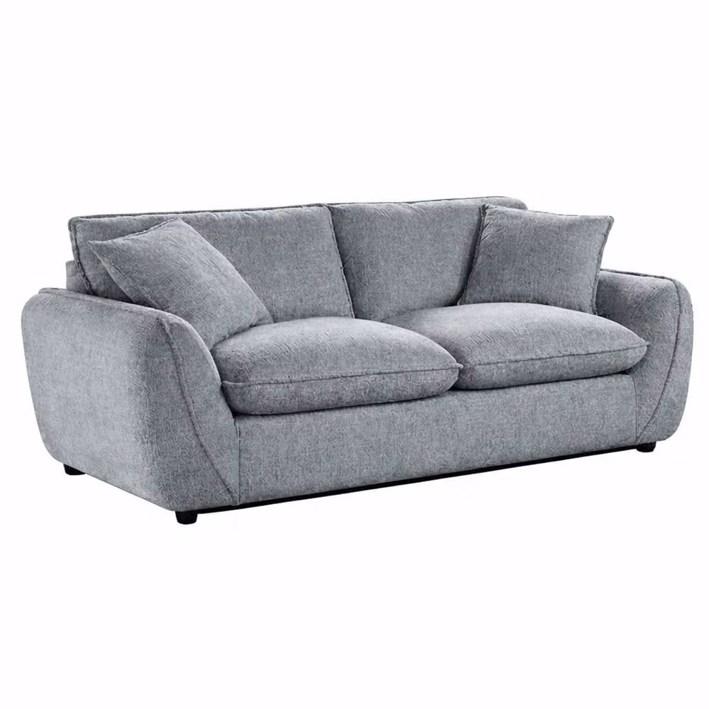 Furnishings For Less UK Berti Modern Grey Fabric 2 Seater Sofa with Scatter Cushions