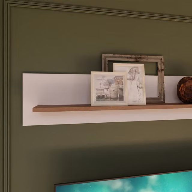 Furniture To Go Wensley Modern Wall Mounted Shelf in Light Grey and Oak