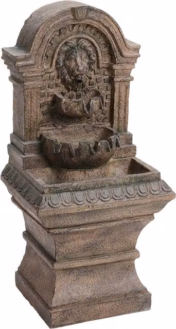 Livingandhome Solar Powered Lion Head Outdoor Stone Fountain in Brown