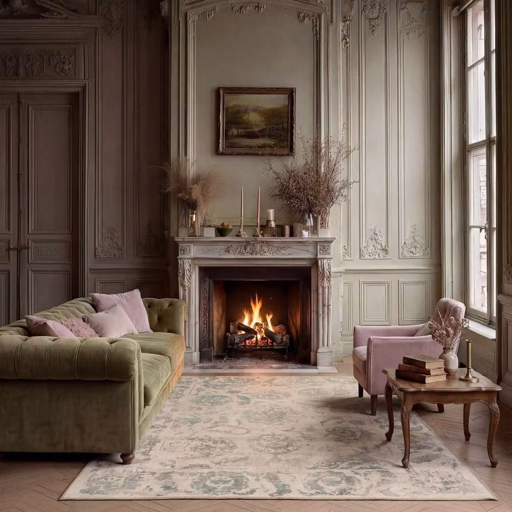 Kukoon Beige and Petrol Teal Floral Washable Rug, W/D/H: 80 x 150 cm – 2
