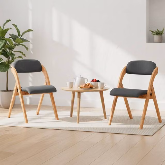 SoBuy Set of 2 Ergonomic Folding Wooden Chairs with Beech Wood and Metal Frame in Dark Grey