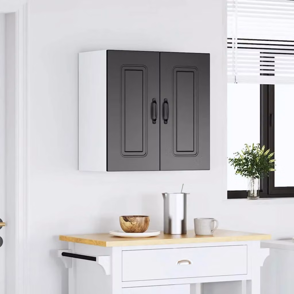 Berkfield Home Kalmar Black Matt Modern Wall Mounted Kitchen Cabinet with Hinged Doors and Internal Shelves – 3