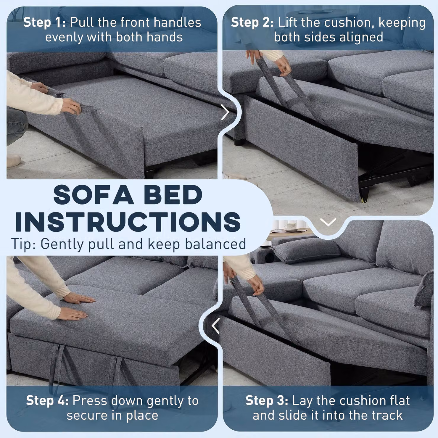 HOMCOM L-Shaped Corner Sofa Bed with Reversible Storage Chaise, USB Charging and Cup Holders, Grey Fabric – 5