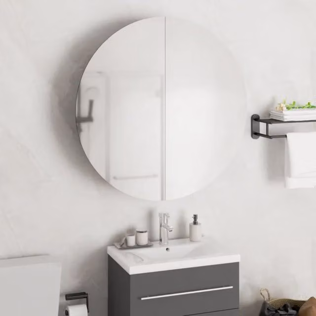 Berkfield Home Black Wall Mounted Bathroom Cabinet with Round LED Mirror, W/D/H: 54 x 54 x 17.5 cm – 1