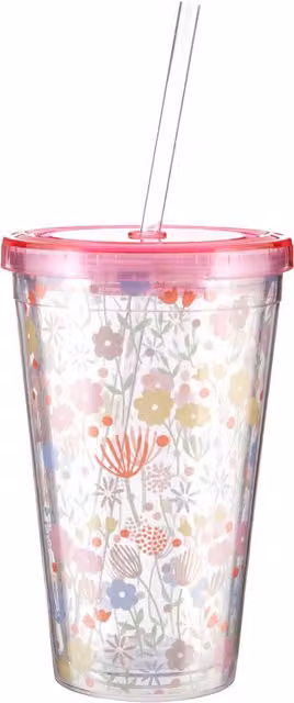 Orsina Casey Floral Tumbler, Pink and Transparent, 450ml