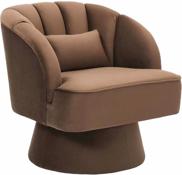 VOGREX Modern Brown Velvet Swivel Accent Armchair with Back Cushion
