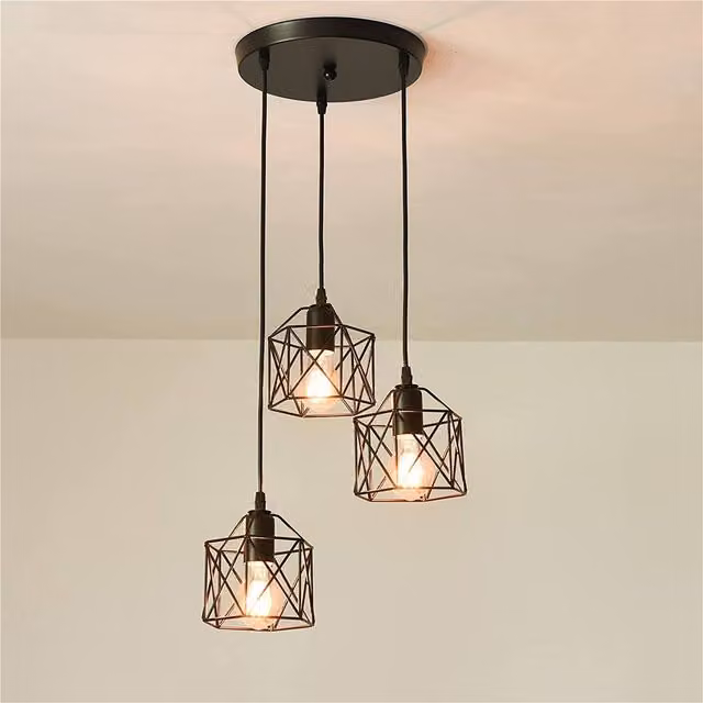 Pheashine Retro Industrial Iron Pendant Light in Black with E27 Socket and Bulb Included, H: 150 cm – 1