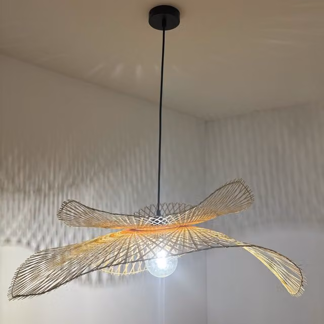 CGC Lighting Tulul Duo Natural Bamboo Wave Easy Fit Lampshade Set in Brown and Beige, Diameter: 80 cm and 56 cm