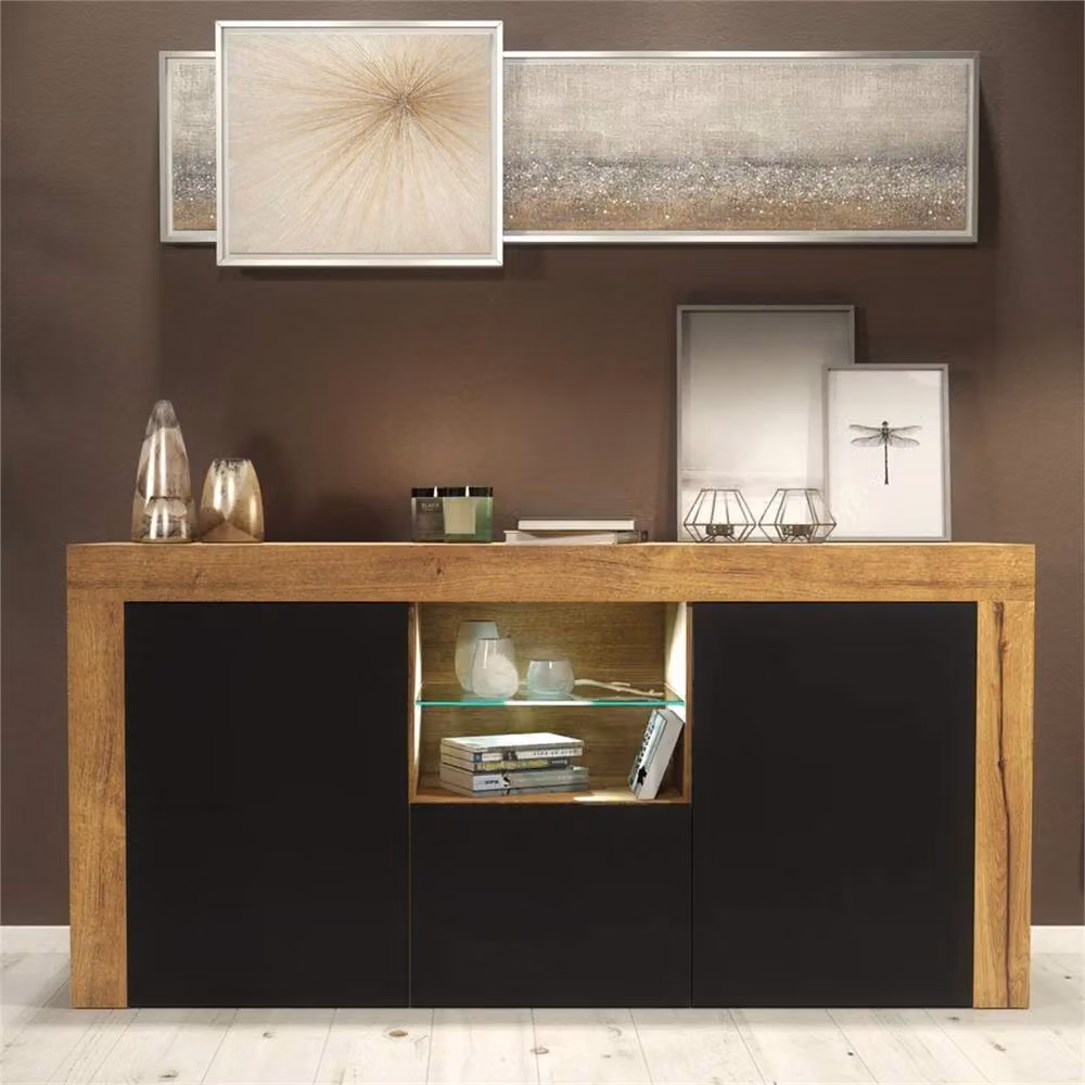 FORGEVIO Modern Oak and Black Matt TV Unit Cabinet with Integrated Lighting – 3