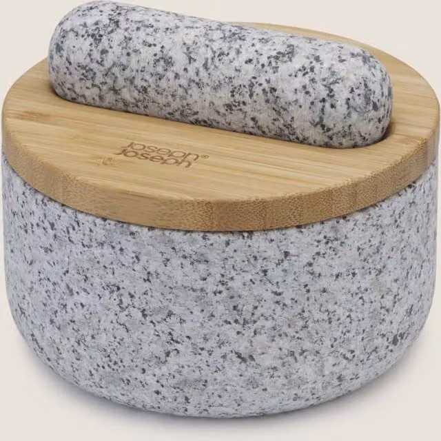 Joseph Joseph Dash Granite Mortar and Pestle in Grey with Marble and Bamboo Details
