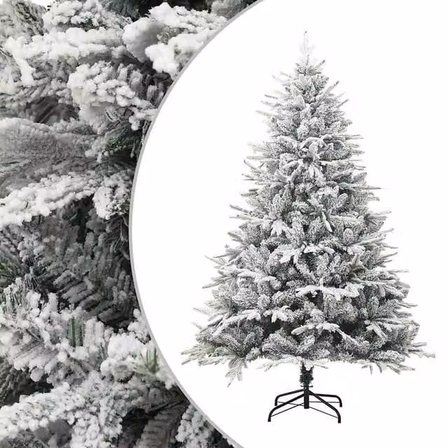 Berkfield Home Artificial Flocked Snow Christmas Tree in Green and White, Height: 180 cm – 1