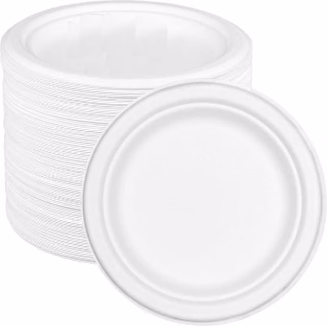 ECONX White Disposable Sugarcane Bagasse Round Plates, Pack of 50