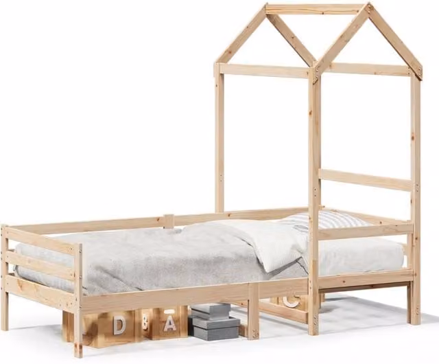 Berkfield Home Solid Wood Day Bed with Roof in Light Oak, W/D/H: 200 x 80 cm