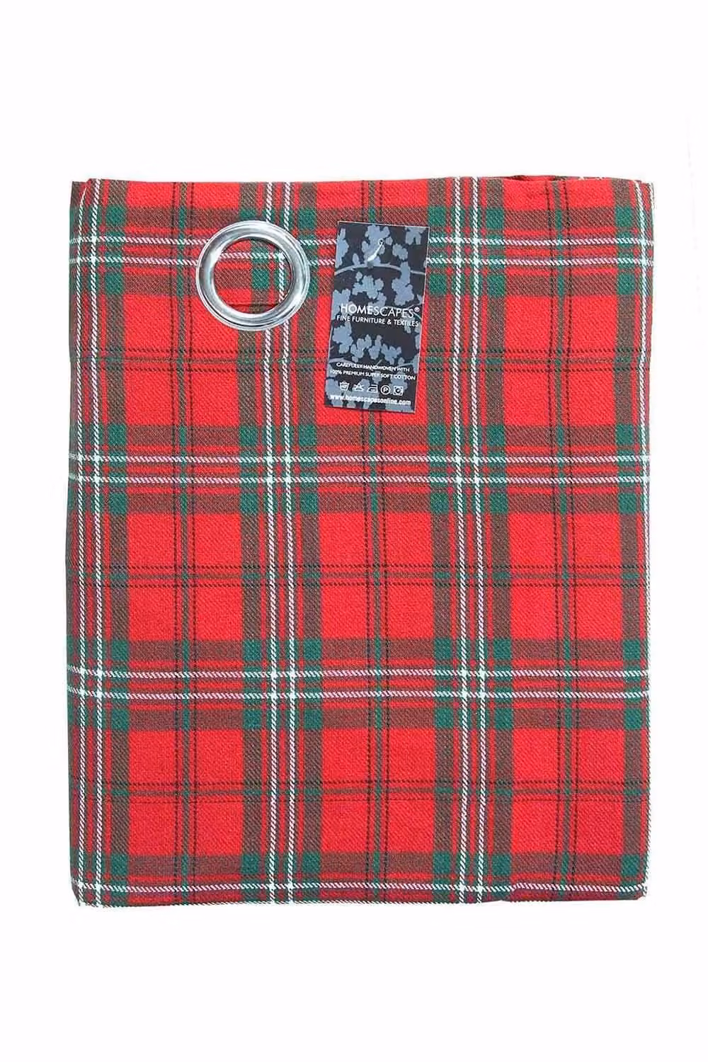 Homescapes Edward Tartan Check Cotton Eyelet Curtain Pair in Red and Green, Width: 140 cm, Height: 229 cm – 3