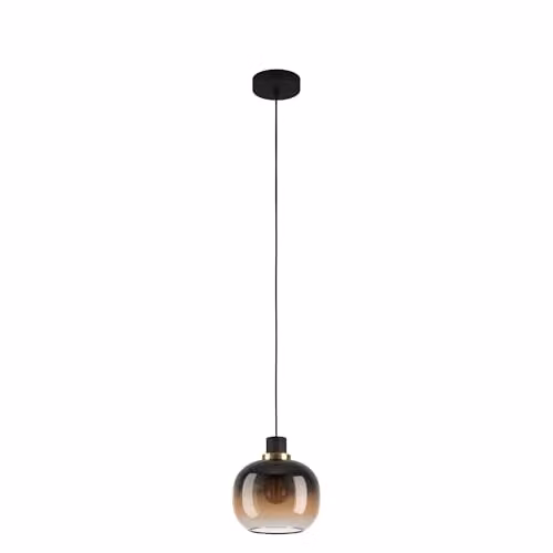Eglo Oilella Suspended Pendant Lamp with Black and Brown Smoked Glass and Brass Details