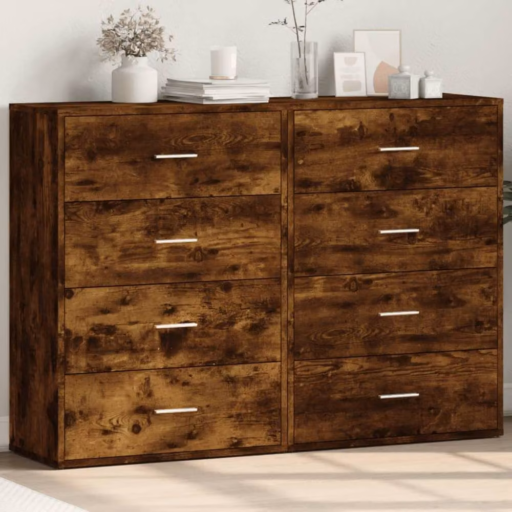 Berkfield Home Set of 2 Modern Smoked Oak Sideboards in Brown, W/D/H: 60 x 31 x 84 cm – 2