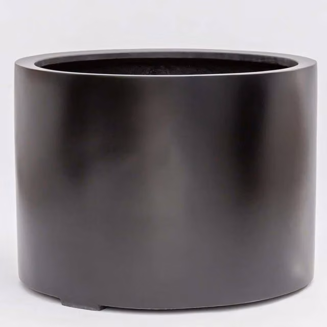 Primrose Black Stone Composite Low Cylinder Outdoor Planter Tub