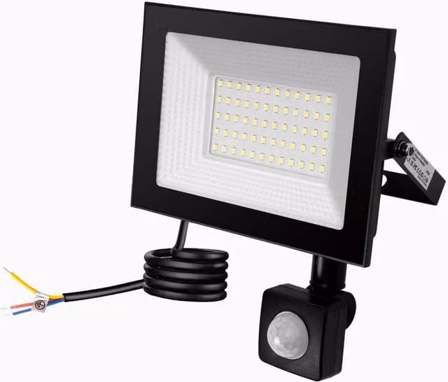 Kelvenix 100W LED PIR Motion Sensor Floodlight, Black Outdoor Garden Wall Lamp